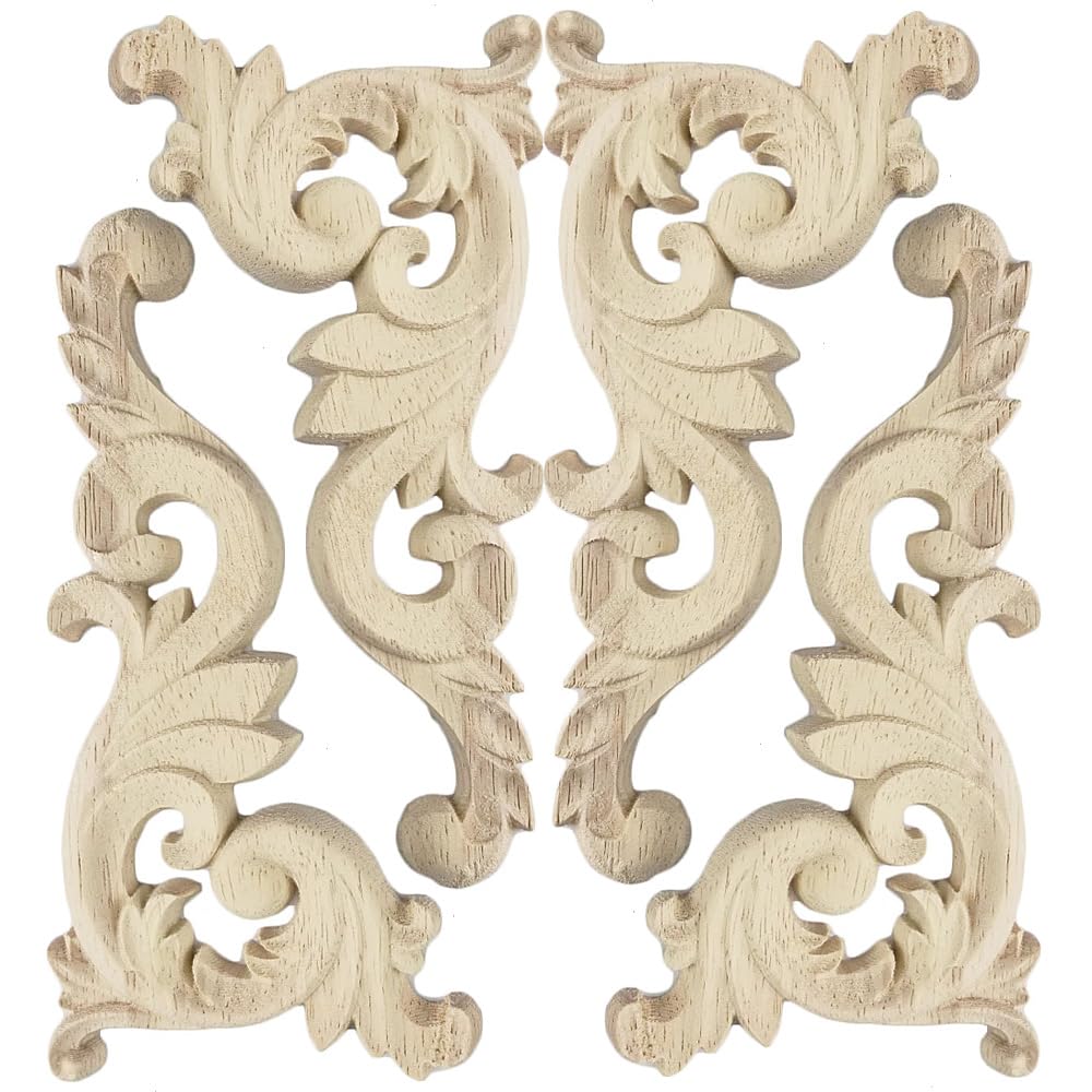 Lot De 2 Appliques Décoratives En Bois Sculpté – Style Européen, Coin Sculpté, Beige