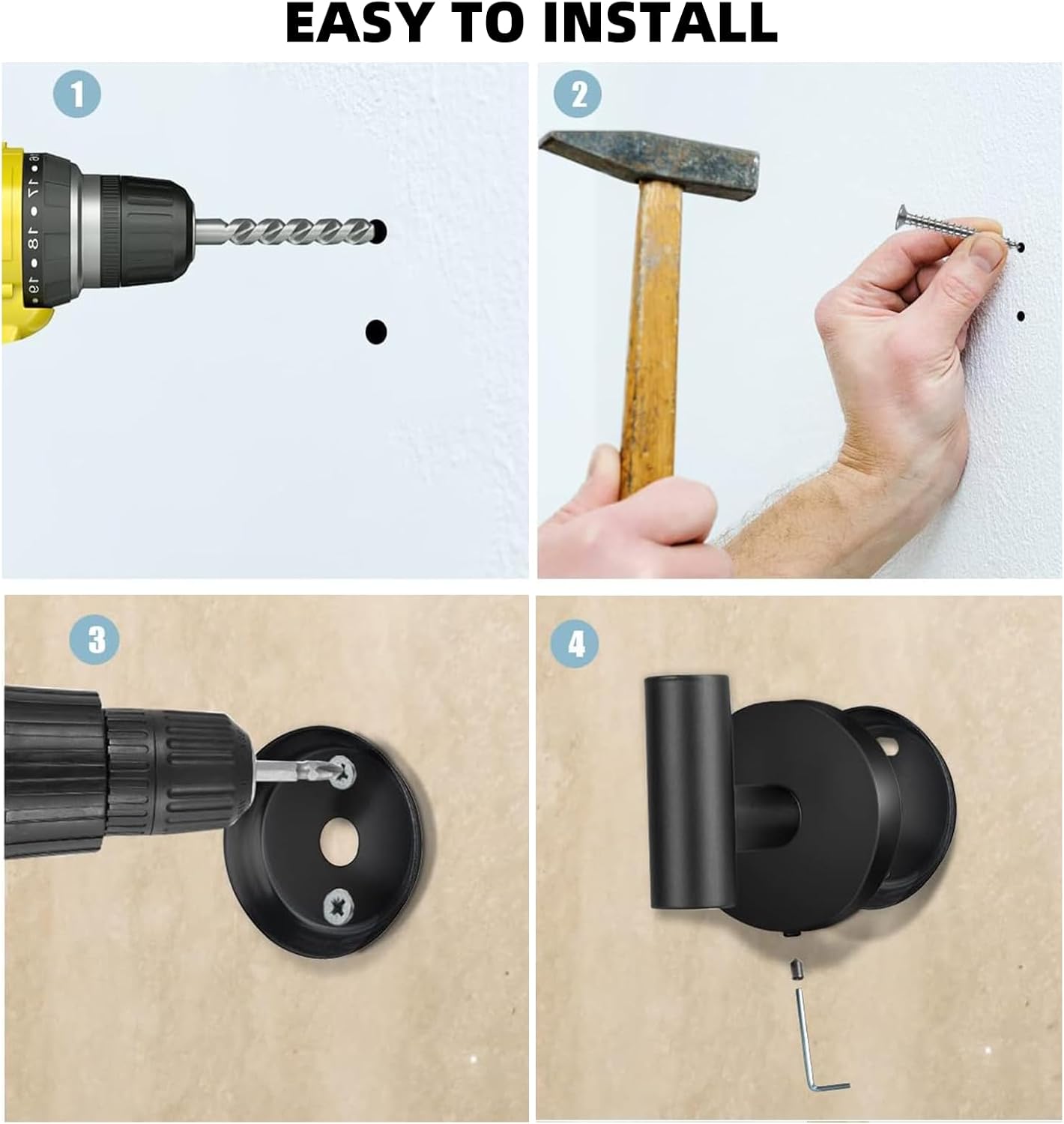 Towel Hooks for Bathroom, 2 Pack Towel Holder Wall Mount, Heavy Duty Stainless Steel Drilling Door Hangers for Towel, Coats and Robe, Fit for Bathrooms, Kitchen, Bedroom, Hotel (Matte Black)