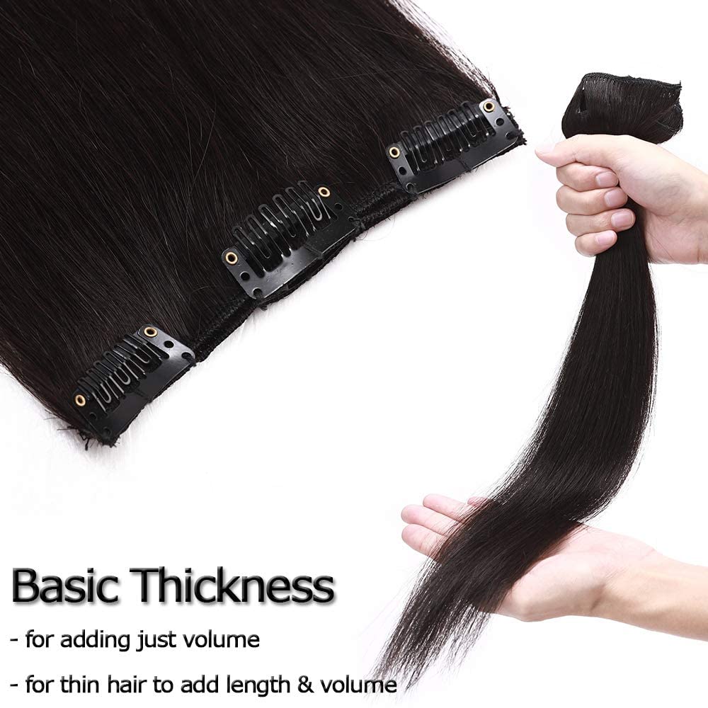 Elailite Hair Extensions Clip in Real Hair Black - 8 Pieces Full Head Thin Weft Remy Hair Straight - #1B Natural Black - 8 Inch (45 g) - Image 3