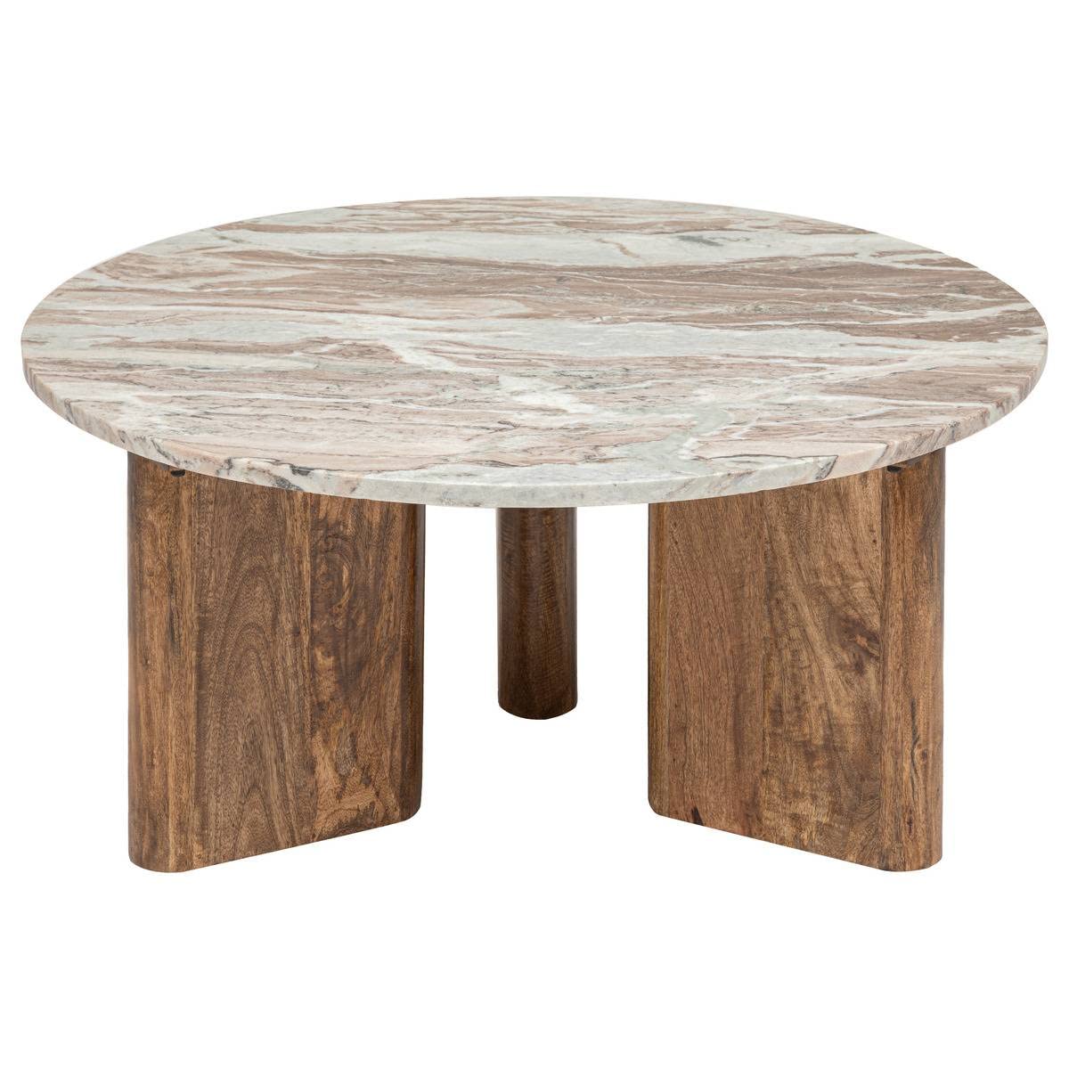 Atmosphera Créateur d'Intérieur - Table Basse Coppa en Marbre et Manguier - Table d'Appoint pour Chambre, Salon, Bureau - D92cm