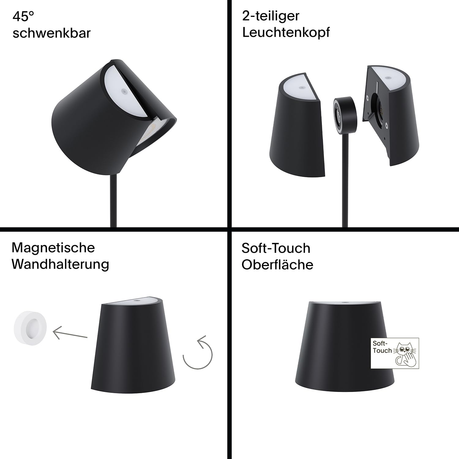 SIGOR Nuindie 2.0 tango Akku-Tischleuchte, schneeweiß | Dimmbar • schwenkbarer Leuchtenkopf • 38 cm • USB-C • 12 h Leuchtdauer