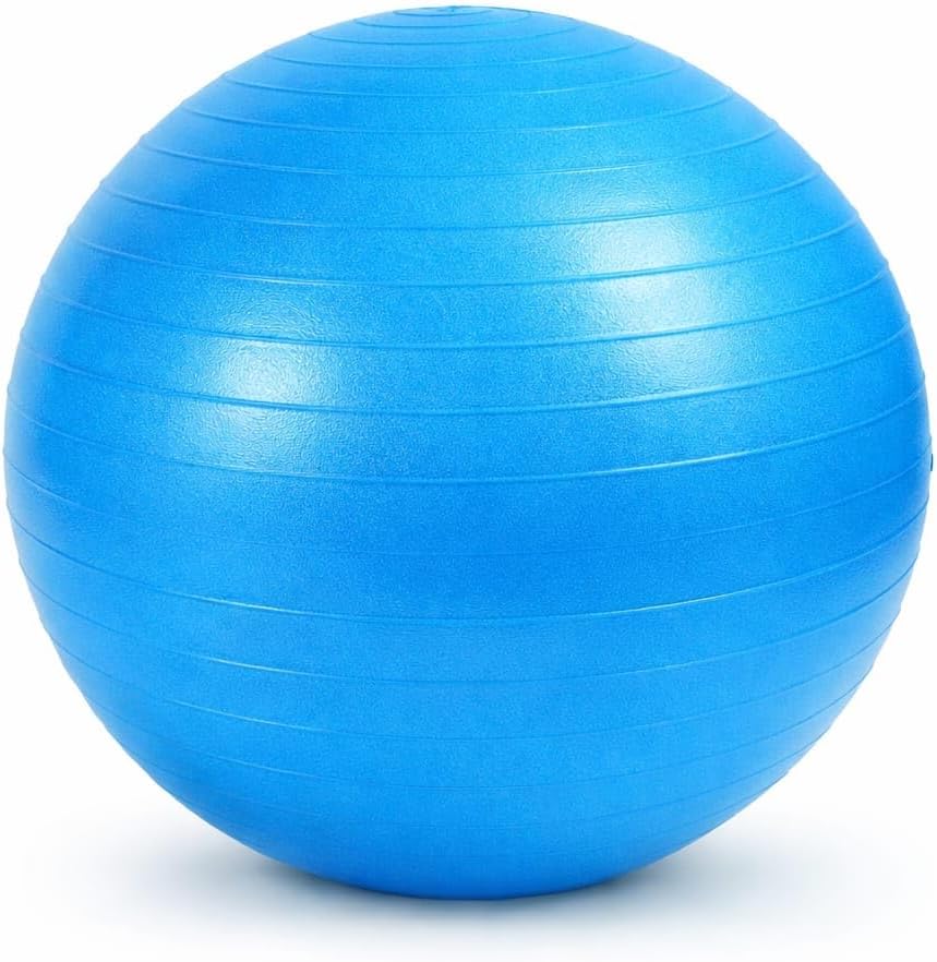 Exercise Ball, Blue, Premium PVC, 55cm Diameter, Anti-Burst Design, Non-Slip Textured Surface, Yoga, Core, Balance, Physiotherapy