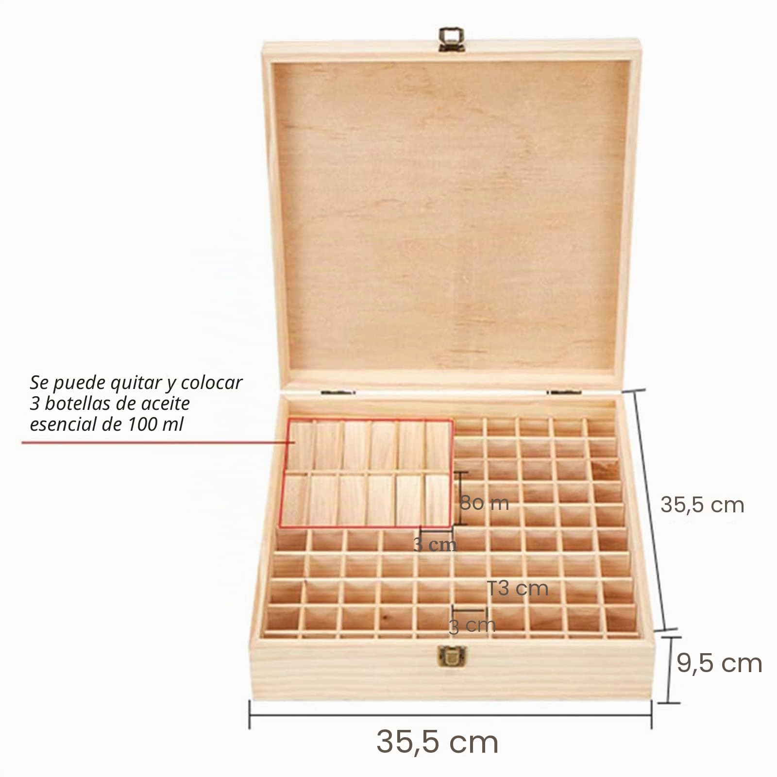 Caja de madera para aceites esenciales con 85 compartimentos - organizador ideal para aceites esenciales y fragancias