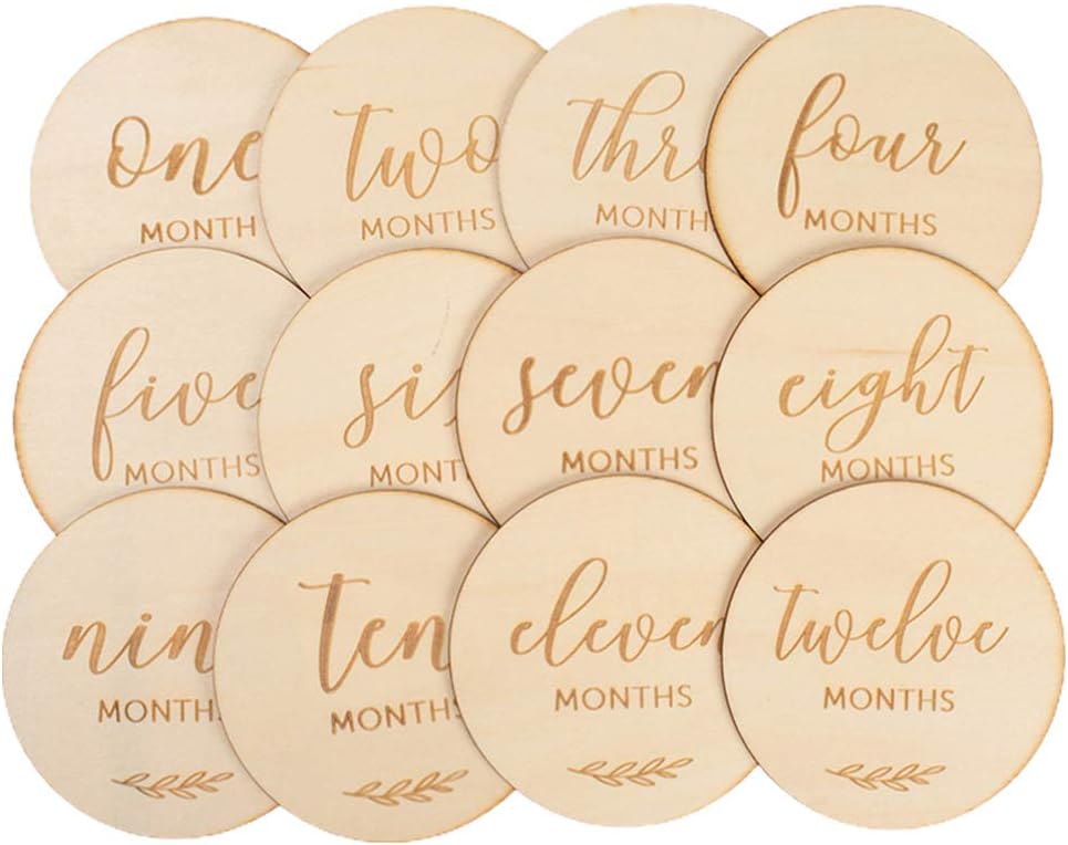 NUOBESTY Wood Baby Monthly Milestone Cards Unfinished Photography Props