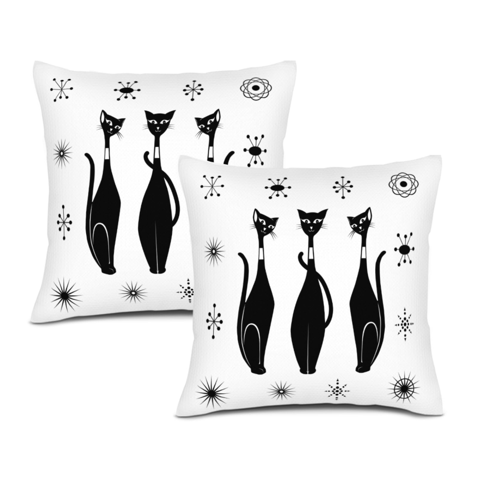 Waiyear Cute Black Cats Throw Pillow Covers Set of 2 Mid Century Modern Decorative Pillow Cases for Couch
