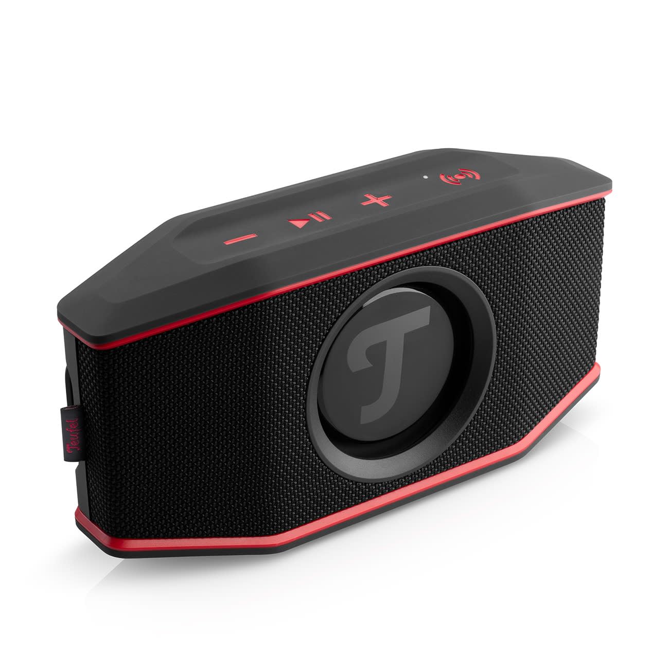 Teufel ROCKSTER GO 2 Bluetooth Speaker - Tragbarer Lautsprecher für draußen, mit Langer Akkulaufzeit (28 h), Wasserdicht IP67, Wireless Musikstreaming, USB Soundcard, Outdoor - schwarz/rot