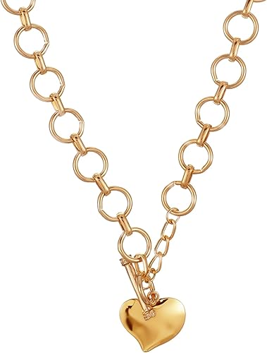 Collar de corazón grueso con colgante de oro grueso para mujer, colgante de corazón vintage para regalos de joyería en vacaciones de cumpleaños