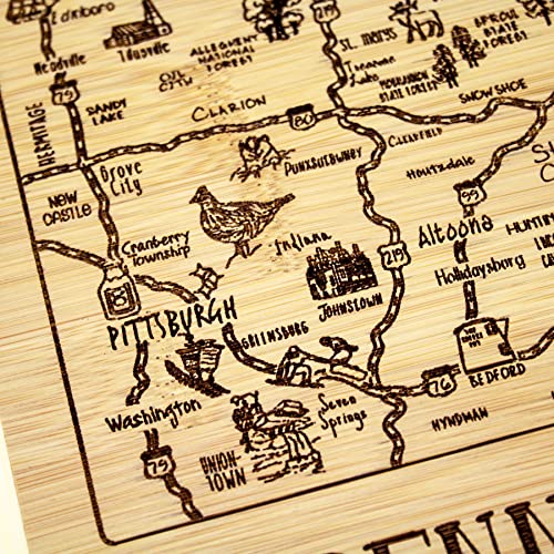 Image of Totally Bamboo A Slice of Life Pennsylvania Engraved Map Cutting Board