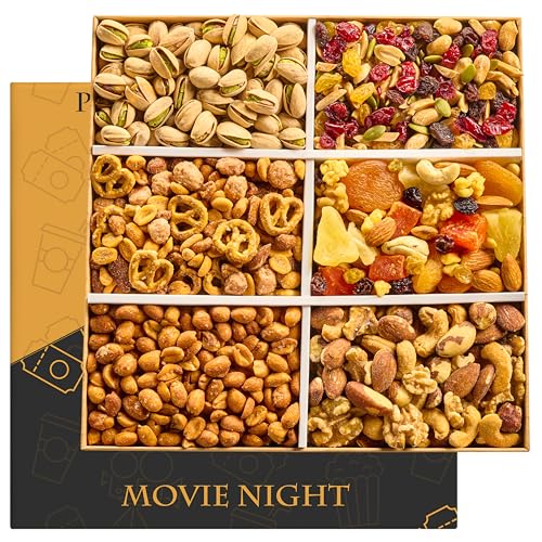 Luxurious Treats Movie Night Gift Basket - Gourmet Mixed Dried Fruit &amp; Nuts Variety Box, Healthy Gifts Dad Men Women Fathers Day Gift Ideas