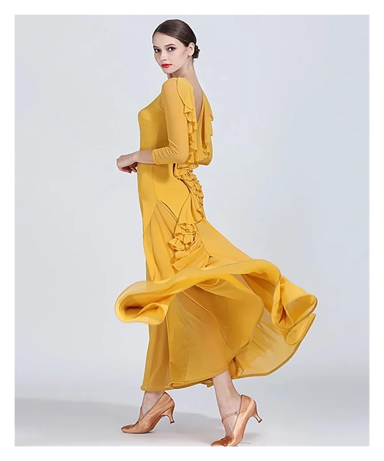 Vestido Flamenco Mujer Vestido De Baile Estándar For Mujer, Con Volantes Y Espalda Descubierta, For Competición Nacional, Ropa De Baile De Salón