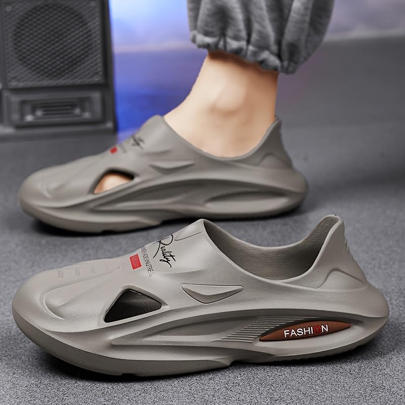 Men's Breathable Chunky Slip On Cut Out Sandals With, Casual Outdoor Walking Shoes2