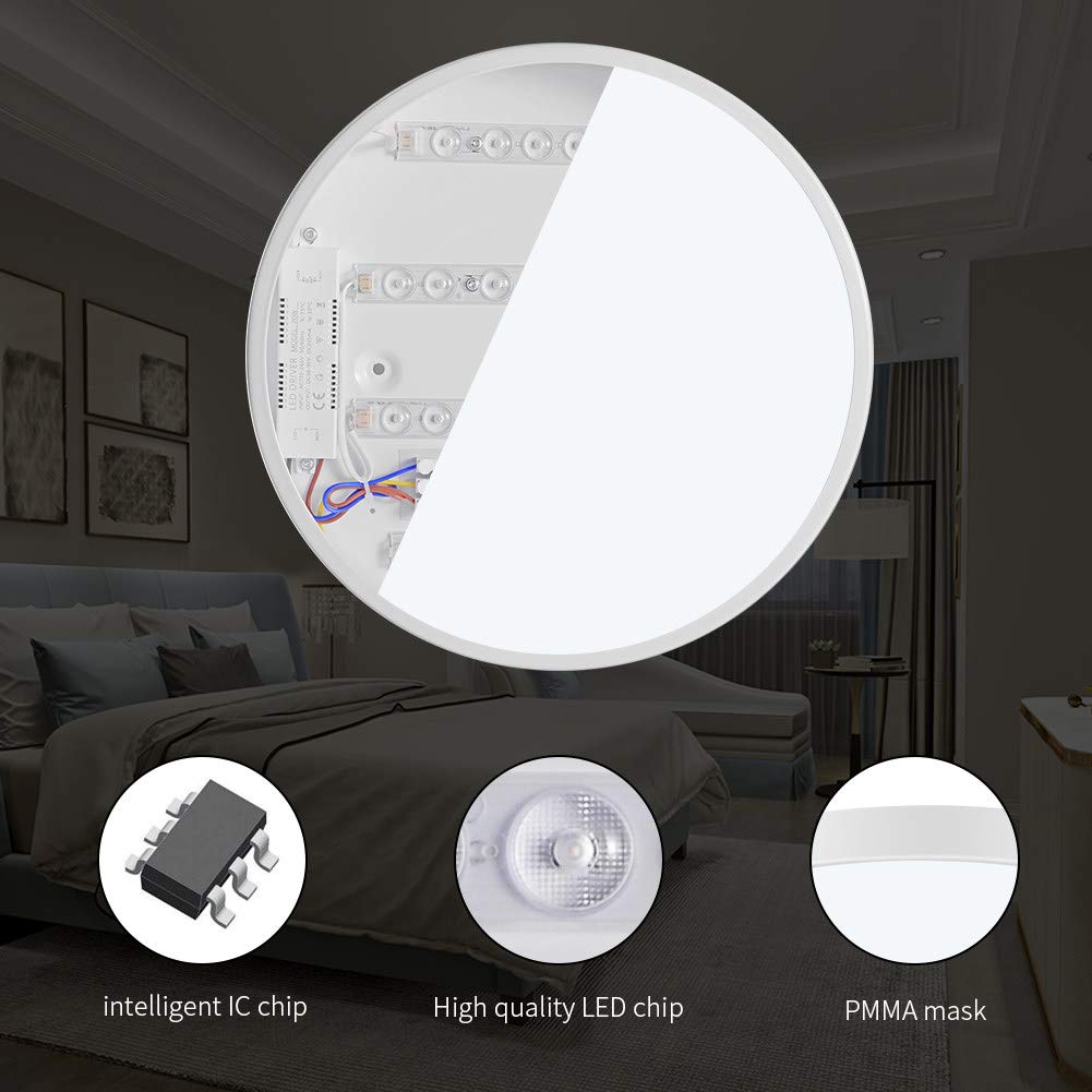 20W/28W/36W/48W Plafonnier LED dimmable, Lumière de Plafond Réglable, Eclairage Puissant Intérieur, Luminaire LED Rond pour Chambre, Salon, Salle à Manger, Séjour,Kaltweiß-20W/30cm