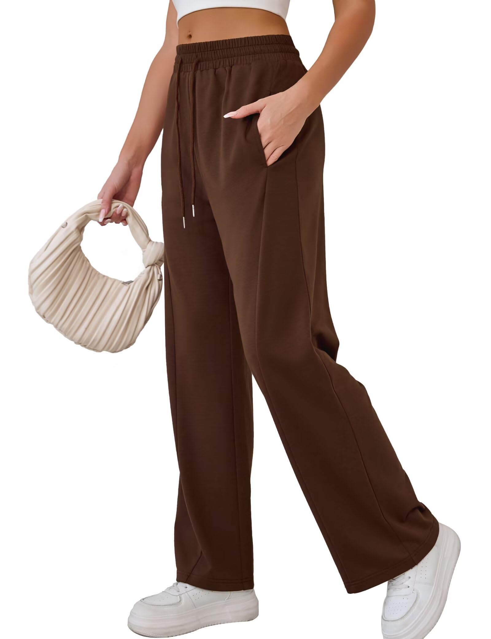 Ahlaray Women's Wide Leg Sweatpants Drawstring Elastic High Waisted Yoga Pants with Pockets M-3XL