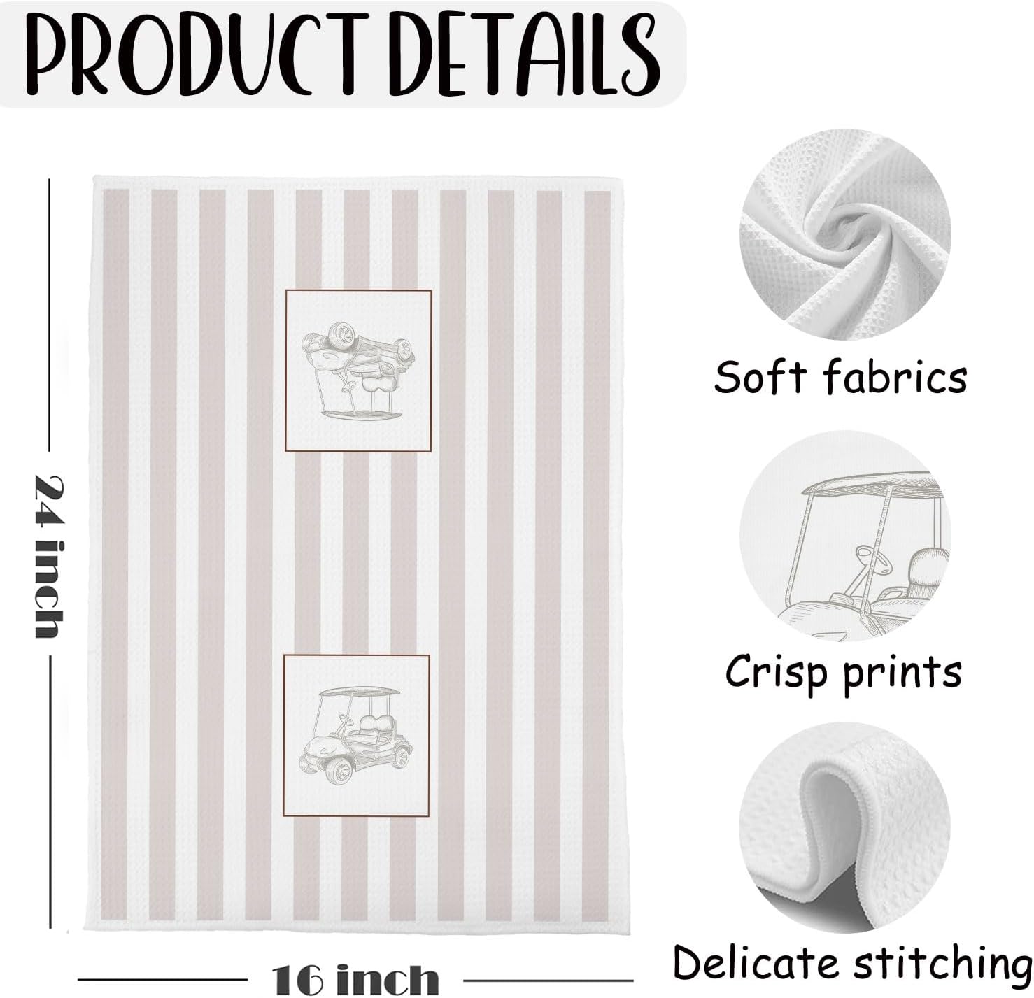 Light Beige Striped Golf Kitchen Towels, Gifts for Men Women Golfers Decorative Hand Towels for Bathroom, Golf Lover Gifts Dish Tea Towel for Kitchen, 16x24 Inch Set of 4 - Image 6