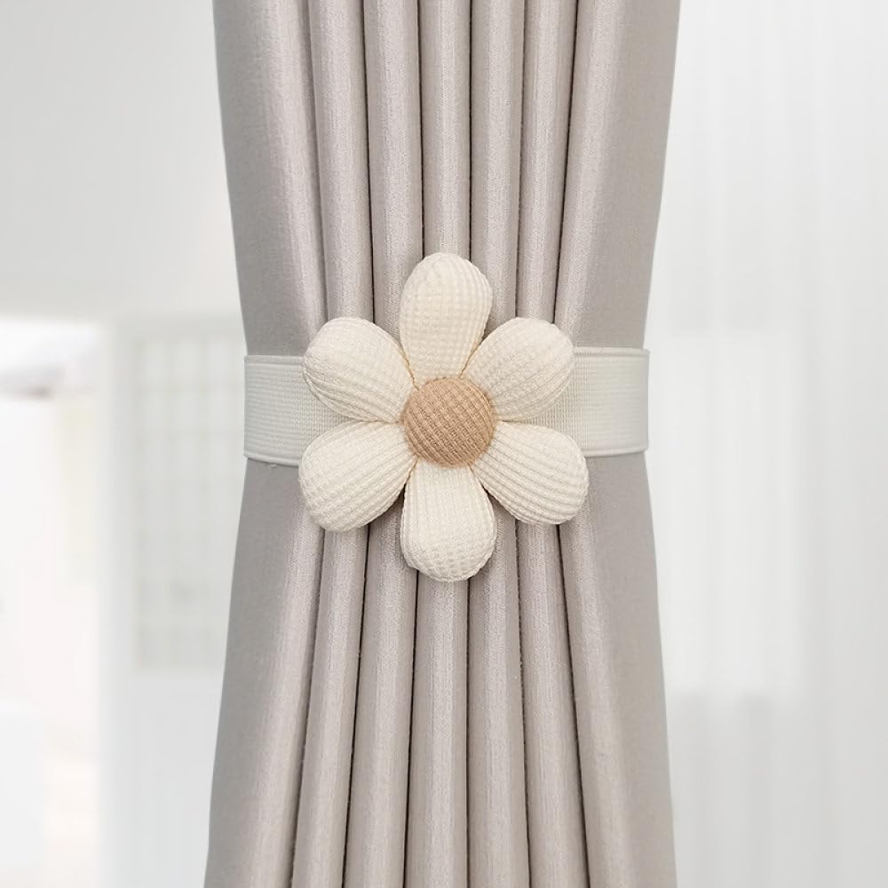 Vakorise Wit Curtain Ties, 2 Pack Flower Elastic Band Tie Backs For Drapes Multicolor Curtain Holdbacks