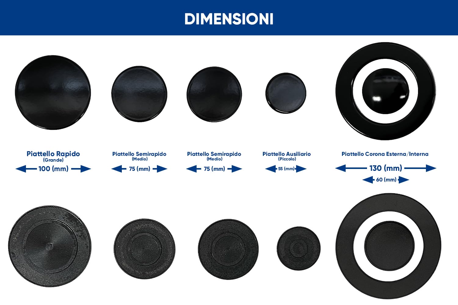 eRicambi®, Kit Sostituzione Franke Trend Set Completo, 3 Griglie + 5 Fornelli Cucina, Completi di Piattelli e Bruciatori. Dimensioni Griglia DX/SX 422x212 (mm) Griglia Centrale 390x230 (mm)