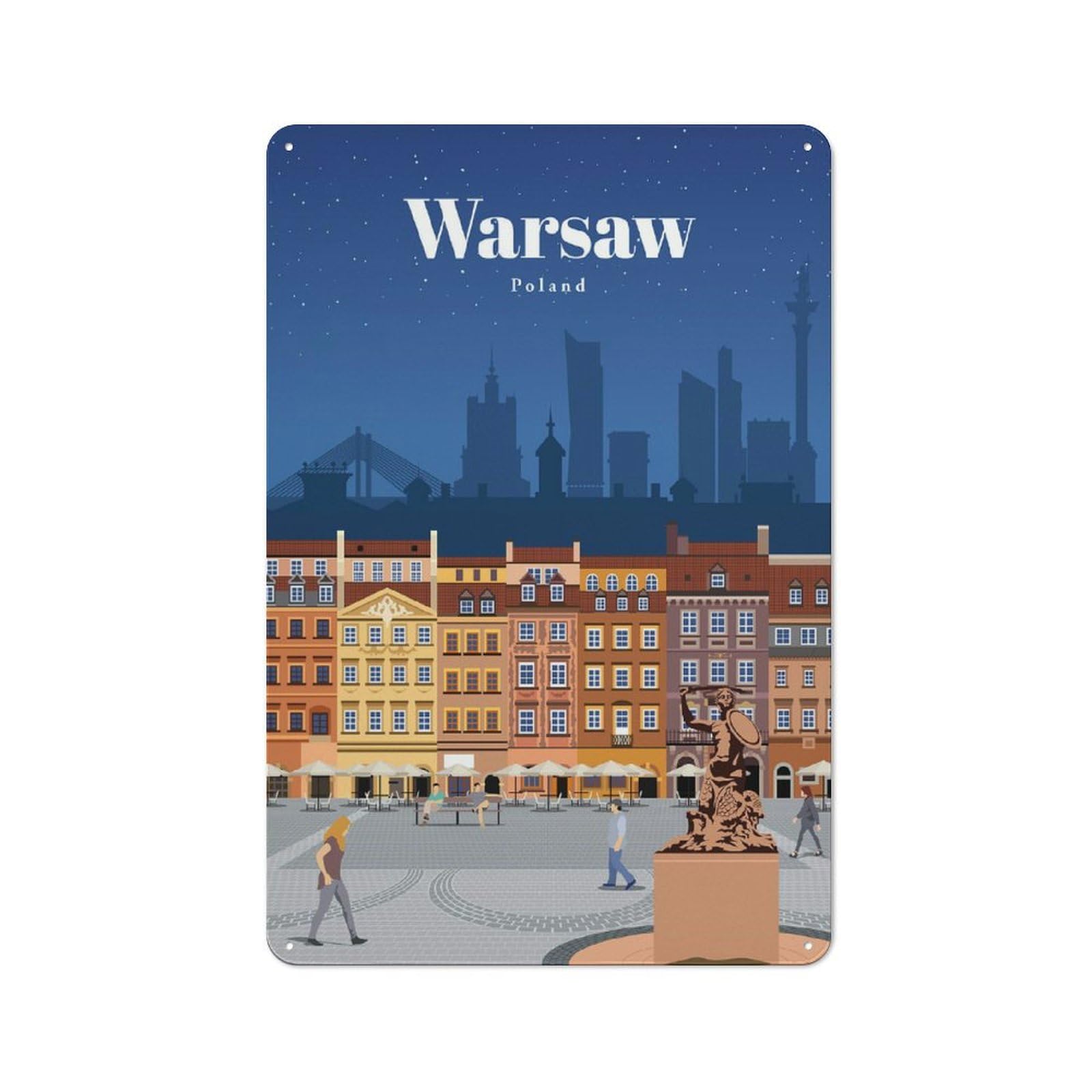 Junmoney Travel To Warsaw Metal Wall Decor Sign, Small Wall Accent For Seasonal Kitchen, Dining Room Or Entrance, 30X20cm