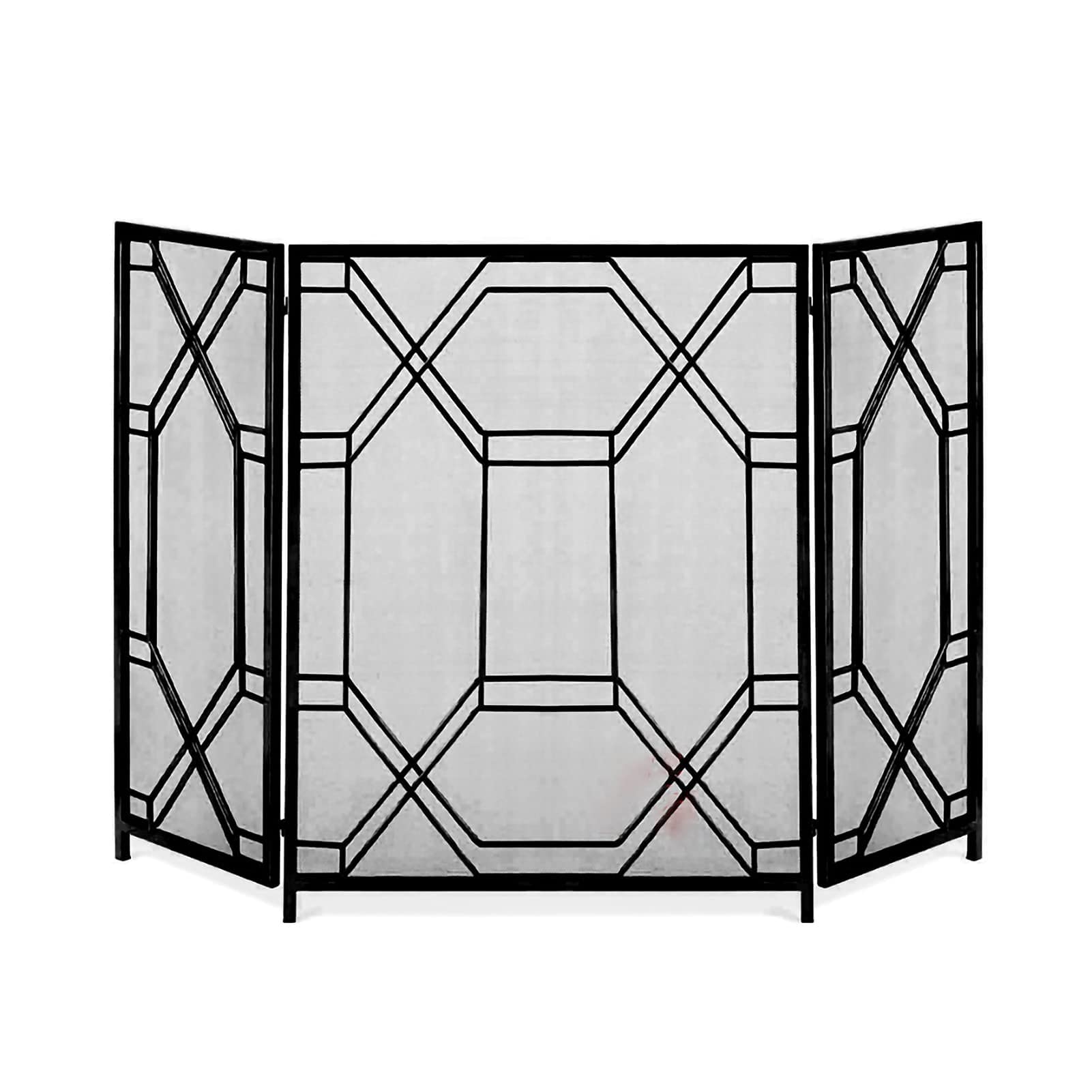 Parascintille per caminetto da interno, grande schermo in ferro battuto a 3 pannelli, copertura in rete decorativa in metallo per esterni, recinzione solida per caminetto, pannelli parascintille in
