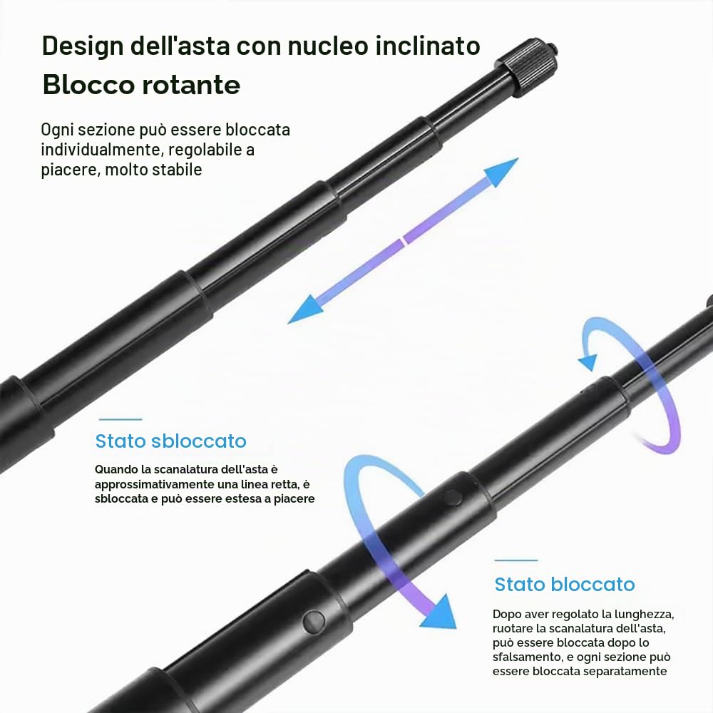 Adattatore Action Camera,Supporto per fotocamera da moto,Kit di Supporto Fotocamera da Moto,Con bastone selfie regolabile da 193 cm,ruotabile a 360°,in alluminio, peso massimo 2 kg,per Insta360 X R2
