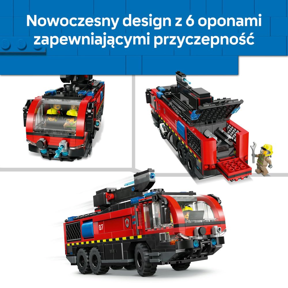 LEGO City Lotniskowy wóz strażacki, zabawka dla dzieci od 7 lat, klocki konstrukcyjne z pojazdem ratunkowym i czterema minifigurkami, prezent dla 7-latka, dla chłopca i dziewczynki na urodziny 60499