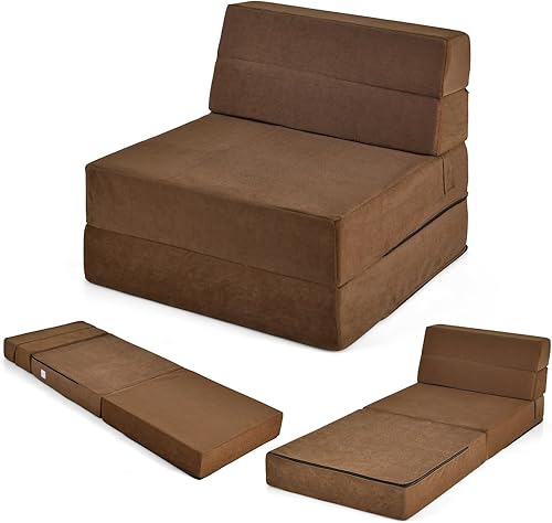 Moccha - Sofá cama plegable de espuma de alta densidad con funda lavable, palo mágico fijo, convertible tapizado para invitados, diván moderno para