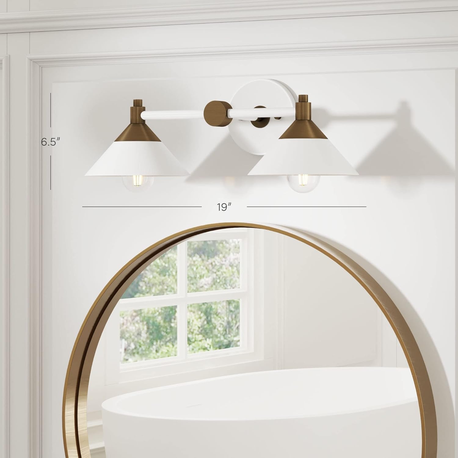 Frank 19'' White and Brass 2-Light Vanity Fixture