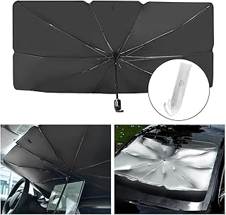 Showay Car sun shade for windshield foldable sunshades umbrella for car front windshield, easy to store and use protect vehicle from uv sun and heat fits windshields of various sizes (57'' x 31'')