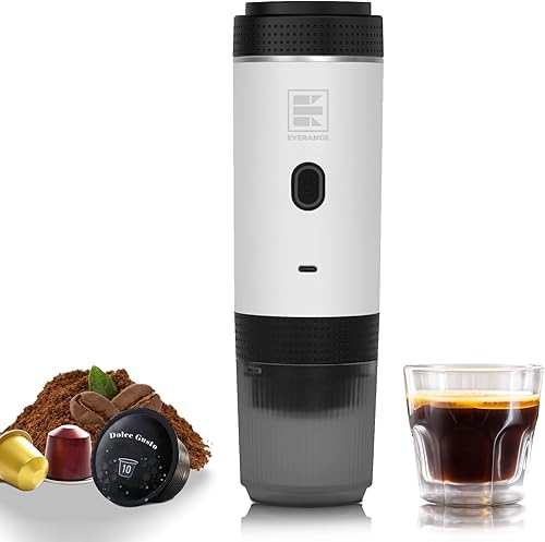 Cafetera eléctrica portátil, cafetera de coche para viajes y campamento, cafetera a batería compatible con café molido y cápsulas NS, color blanco