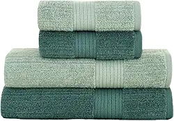 Jogo De Banho Gigante Buddemeyer - Toalha Banhão Fio Penteado Canelado - 100% Algodão - Kit 4 Peças (Verde 3074/3265)