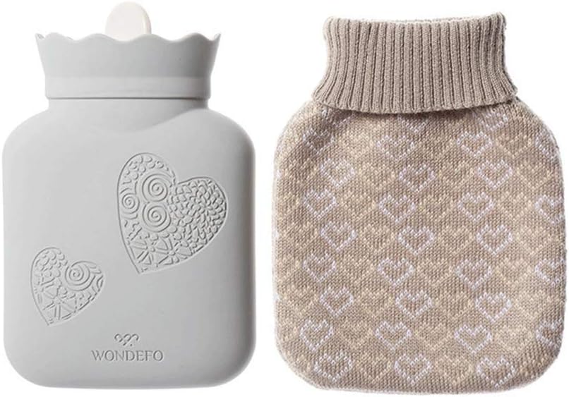 SKUZA Hot Water Bottle, Winter Hot Water Bottle Hand Warmer Water Filling Hot Water Bag with Cover Microwave Heating Silicone Winter Warming Bag (Color : L Grey) (Color : L Pink)