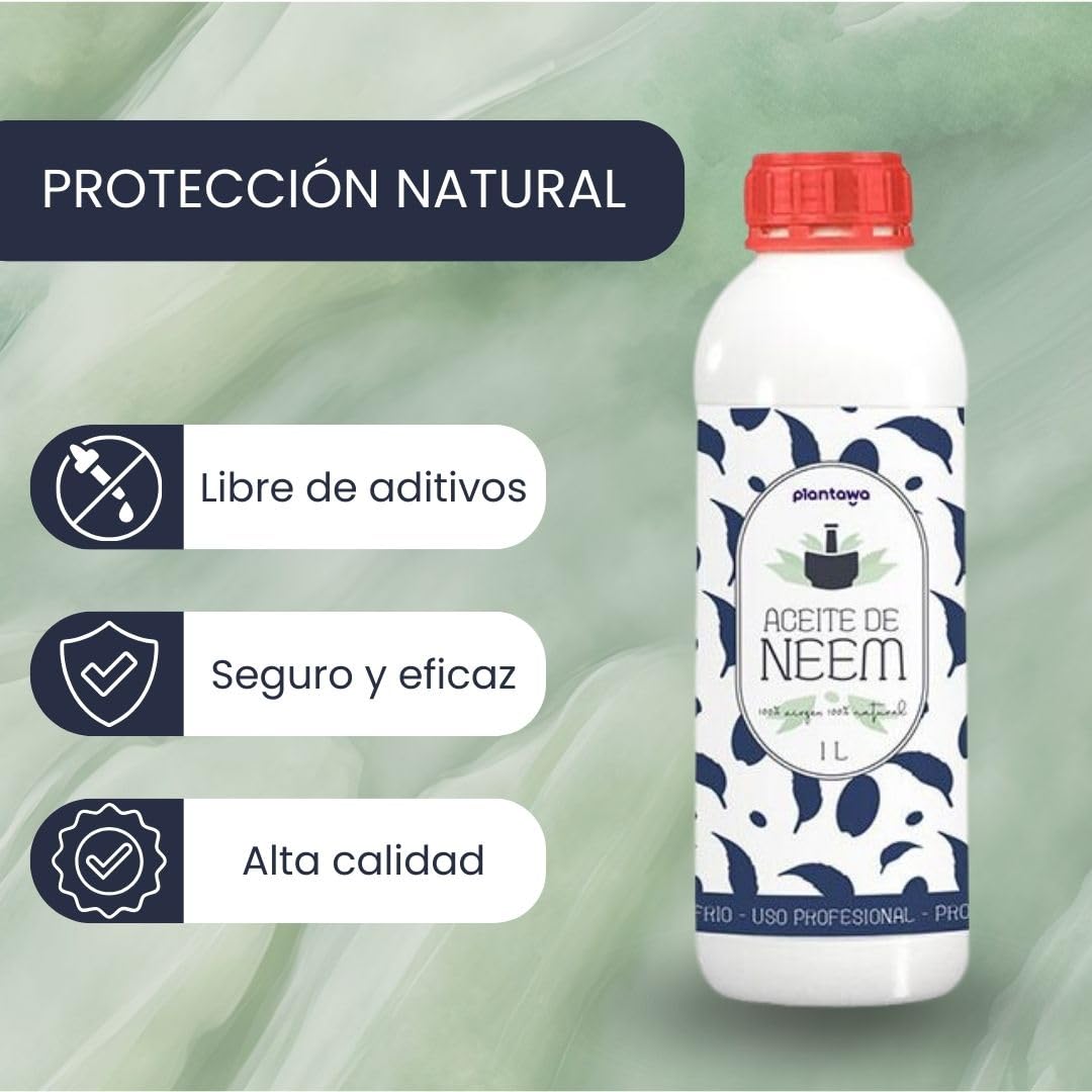 PLANTAWA Aceite de Neem 1L | Prensado en Frío | Solución Multiusos | Fácil Aplicación y Máxima Eficacia | Uso en Interior y Exterior | Procedente del Árbol Azadirachta | Origen natural