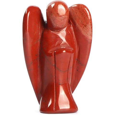 Artistone Red Jasper Crystal Angels Figurines Home Decor Natural Gemstone Pocket Healing Angel Worry Stone Stone for Meditation Chakra Balancing Love Gifts