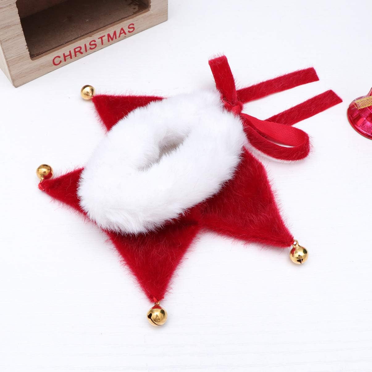 Christmas Pet Collar Adjustable Dog Collar with Jingle Bell Decorations Christmas Costume Accessories for Small Dog Cat Puppy Kitten Size S (Pure Color)