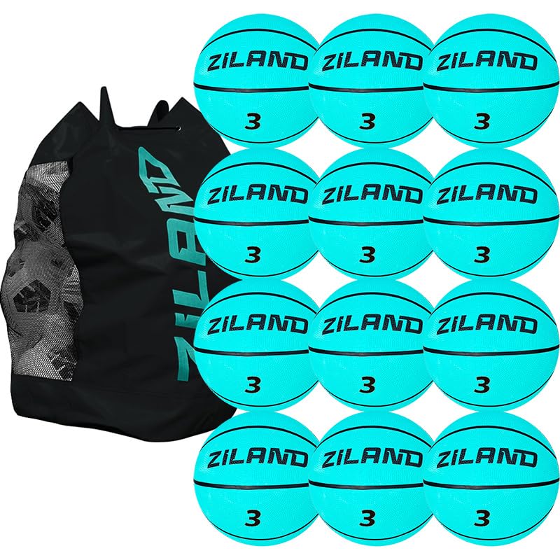 Ziland Training Basketball Aqua 12 Pack [ 12 x Basketballs and 1 x Ball bag ] Size 3, 5, 6, 7 (3 (25.5 inches))