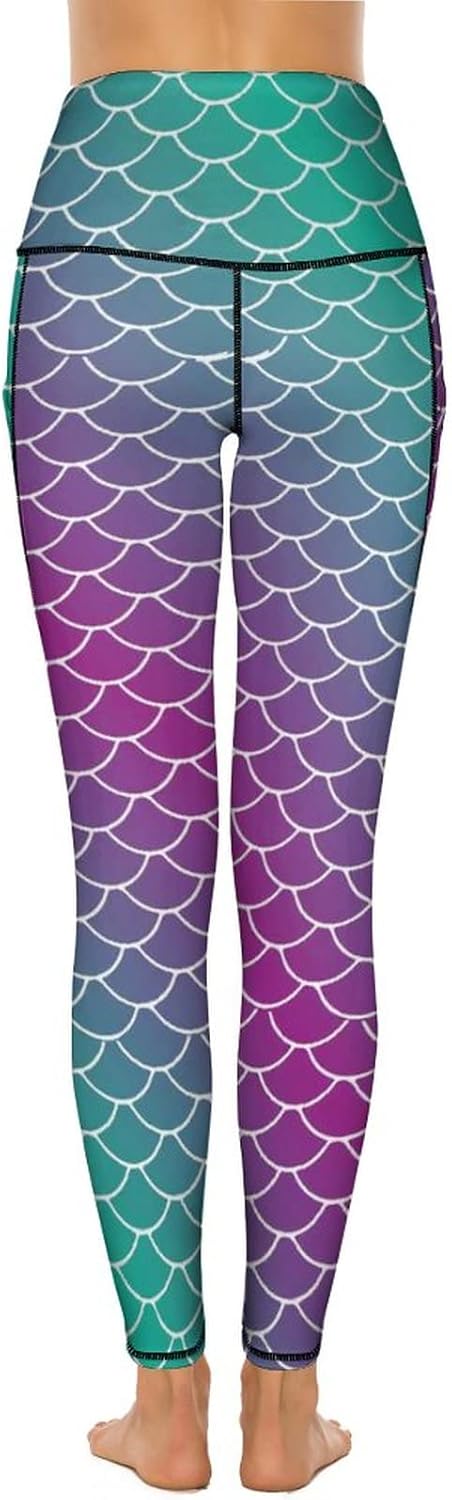 Mermaid Scales Womens High Waisted Yoga Pants with Pockets Stretch Soft Workout Leggings Athletic Pants - Image 3