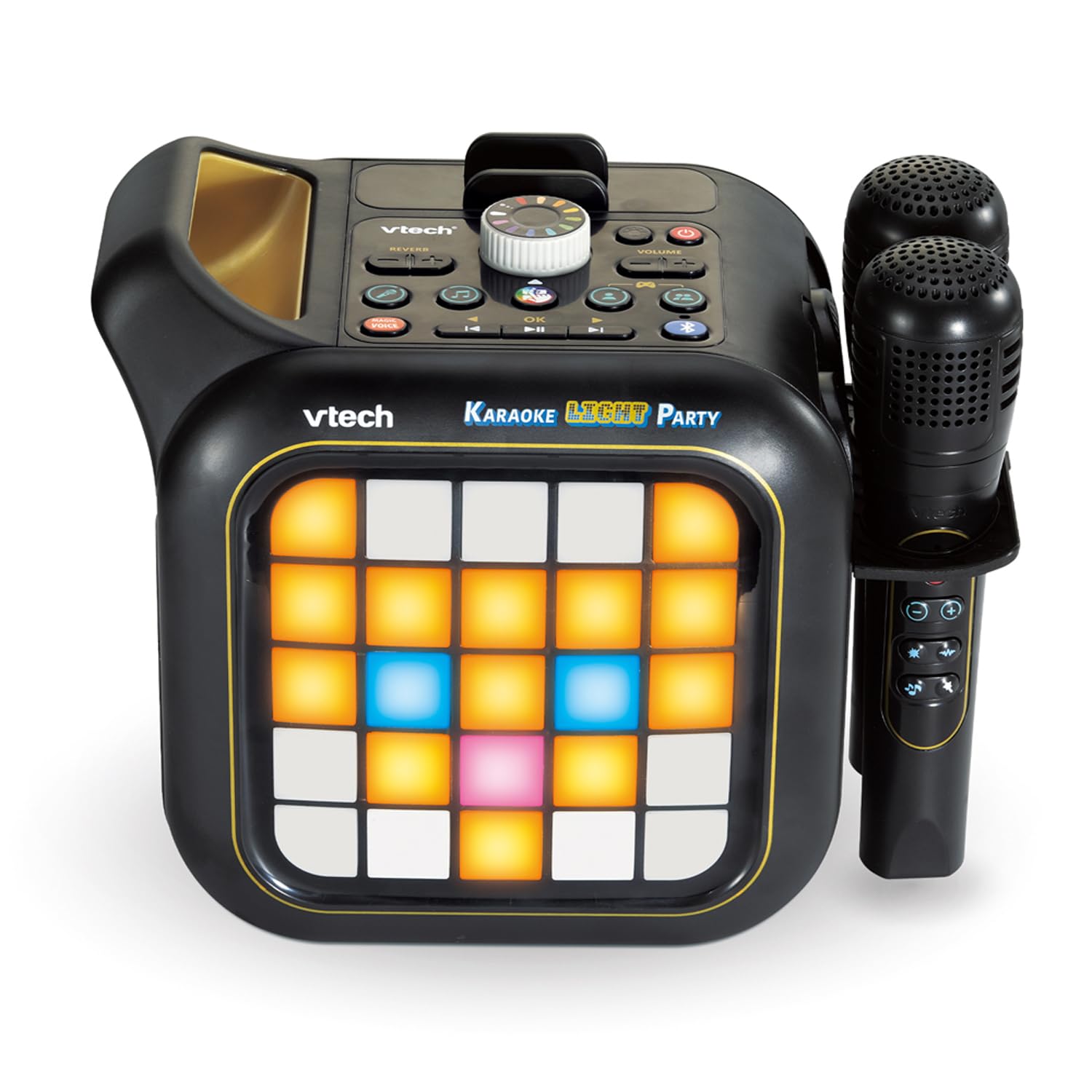 Karaoké Light Party VTech – Enceinte Bluetooth Avec Lumières LED Pixel Art – 2 Micros Sans Fil, Modificateur De Voix, Jeux – Contenu En Français – Pour Enfants, Ados, Adultes