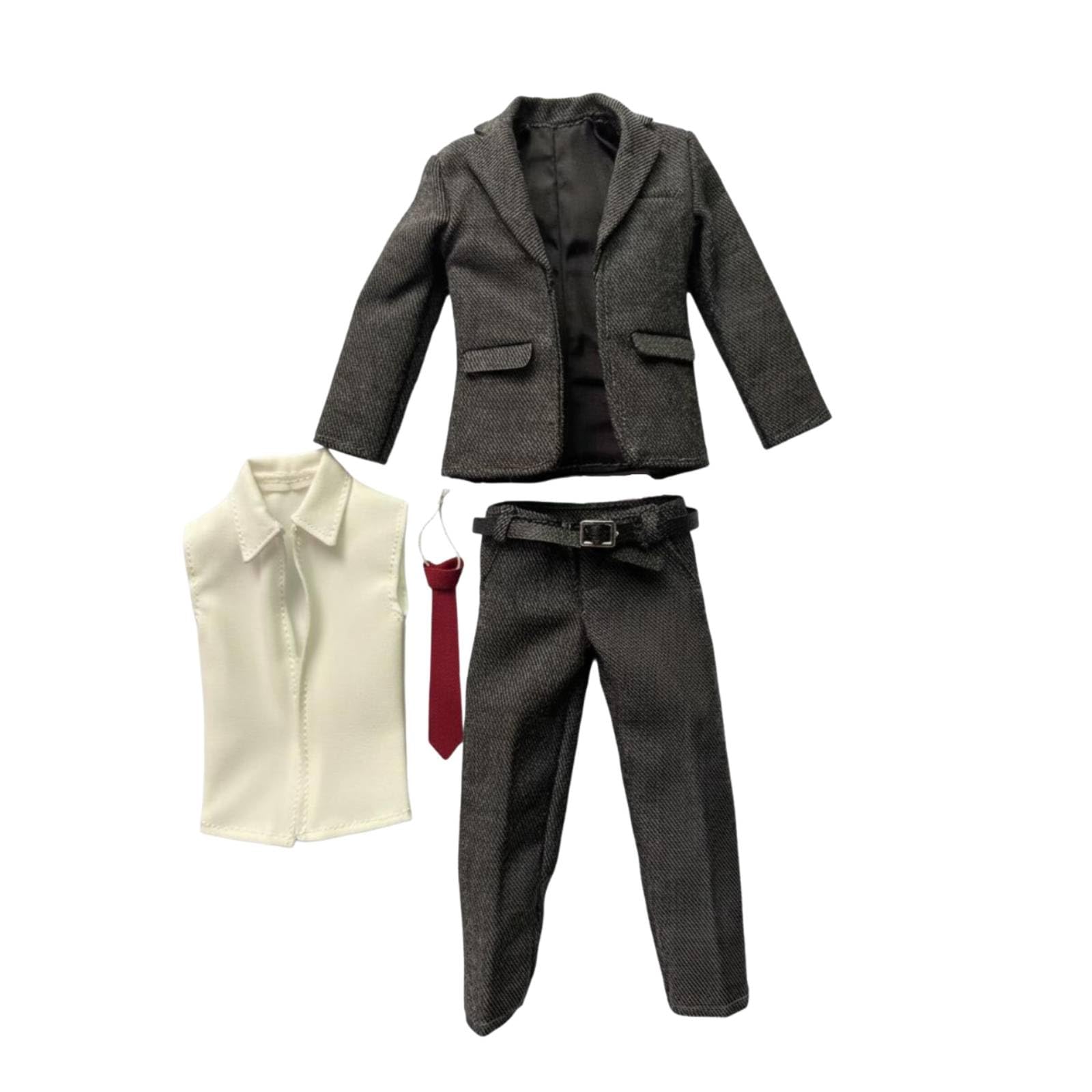 Traje Formal para Muñeco Articulado Ropa de Figura 1/12 con Chaqueta Pantalón Camisa y de Tela Cosida con Solapas y Cinturón Adecuado para Fotografía