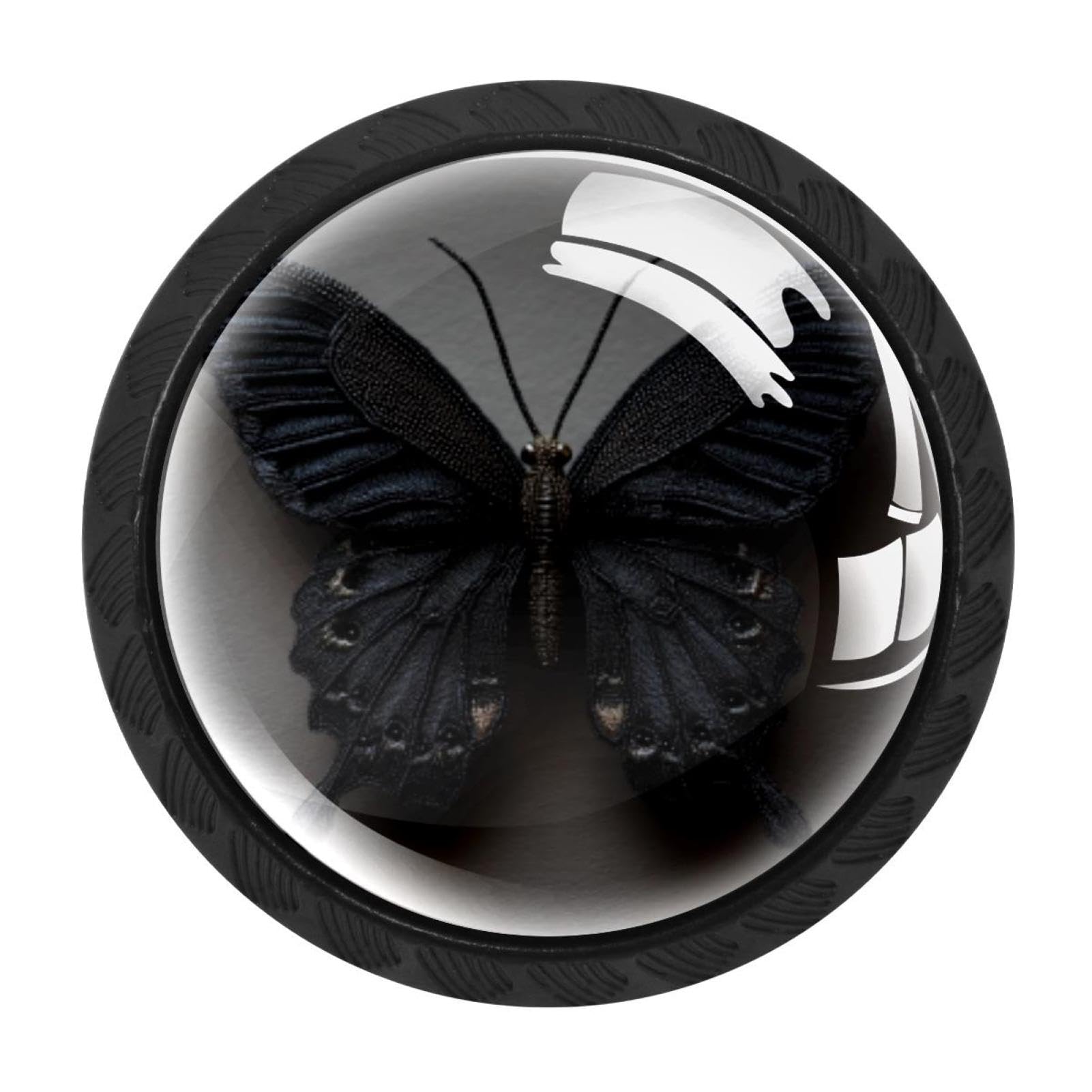 CHENZZZZ 4 PCS Black Butterfly Crystal Glass Cabinet Knob Drawer Pull Handle for Kitchen Cupboard Dresser Wardrobe etc