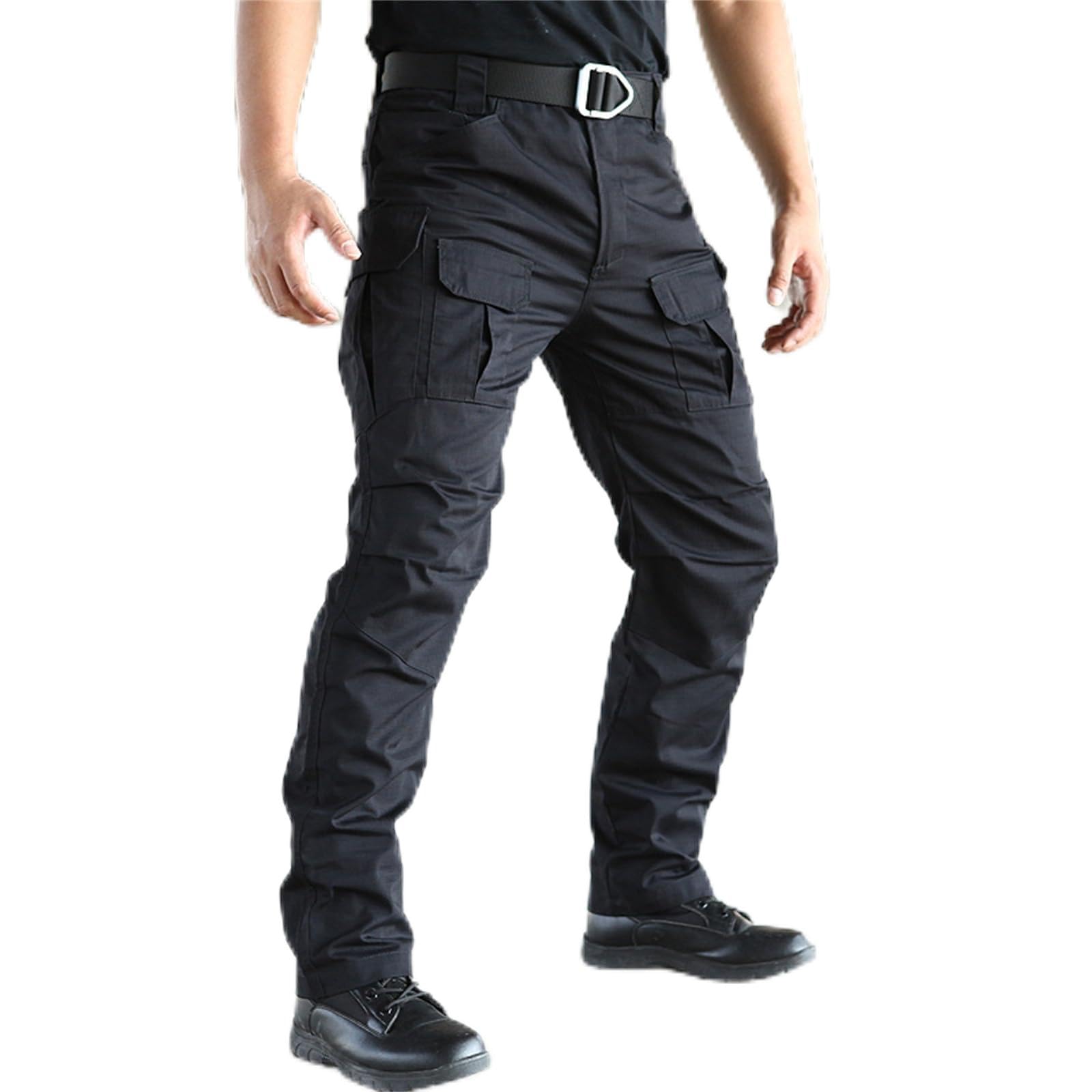 MOTIM Men's Tactical Cargo Pants Water Resistant Ripstop Expandable Pocket Hiking Work Outdoor Apparel XL Black