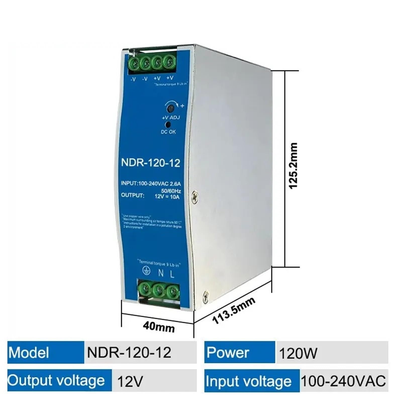 Alimentatore industriale 1PCS 12V 24V 48V NDR120W 100-120VAC/180-240VAC(NDR-120W-24V 5A)