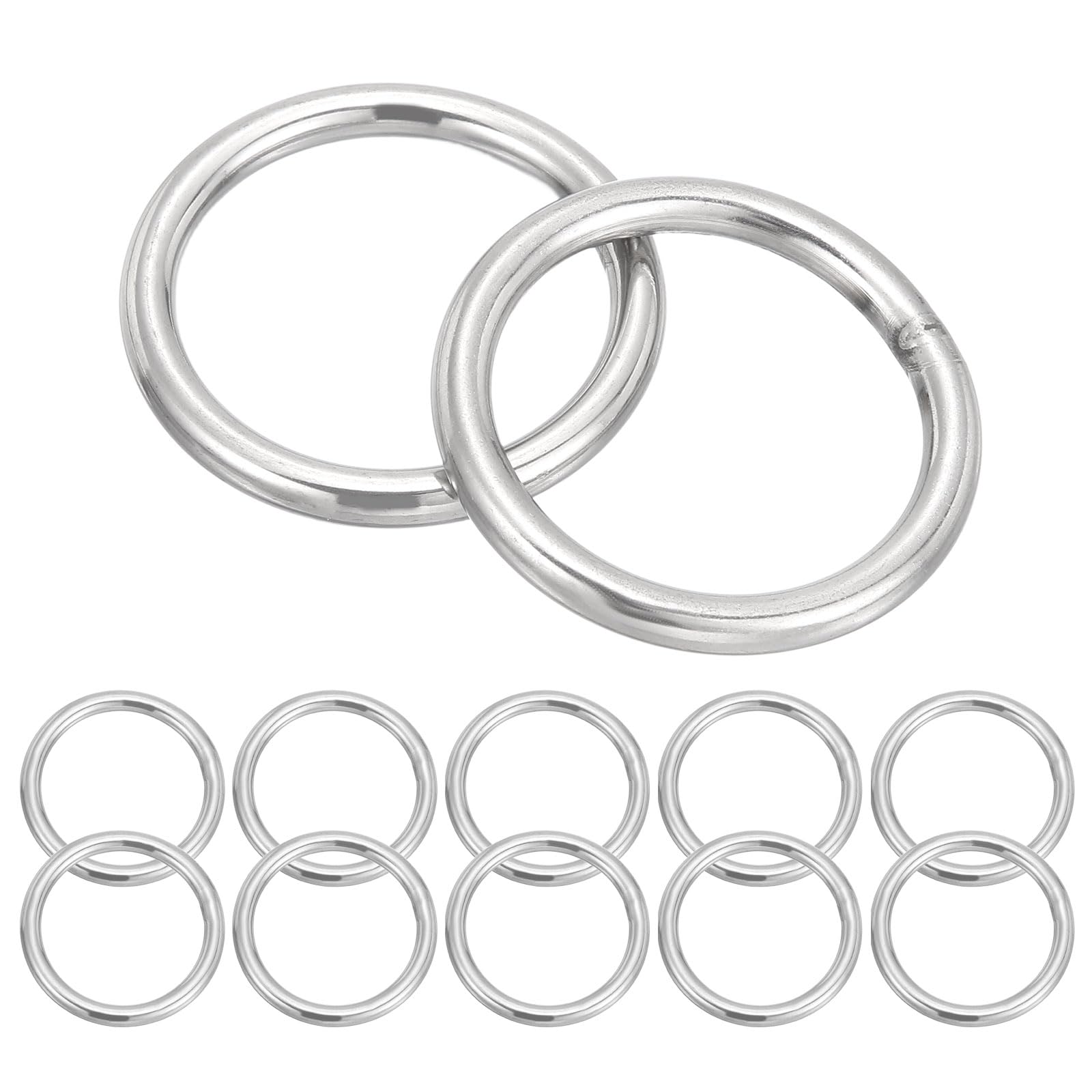 PATIKIL Metal O Rings, (45mmOD, 35mmID, 5mmThick)(12Pcs), 304 Stainless Steel Heavy Duty Round Ring Buckles, Suit for Macrame/DIY Craft/Hardware/Keychain/Belt/Dog Leash
