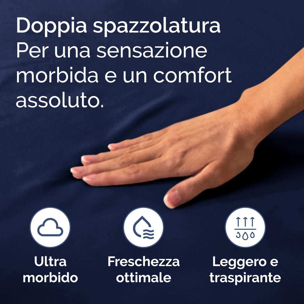 Lenzuolo con angoli 200x200cm - Extra profondo per materassi fino a 40cm (16") di altezza - Morbida microfibra spazzolata - Antipiega, resistente al restringimento e colori - OEKO-TEX - Blu marino