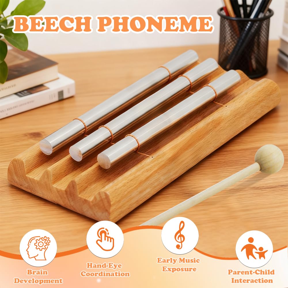 Energy Chime, 3 Ton Klangstab, Chime Klangstab mit HolzschläGel, Holz Hand Glockenspiel für Yoga Meditation FrüHerziehung Musical Lehrer Klassenzimmer Management Tool
