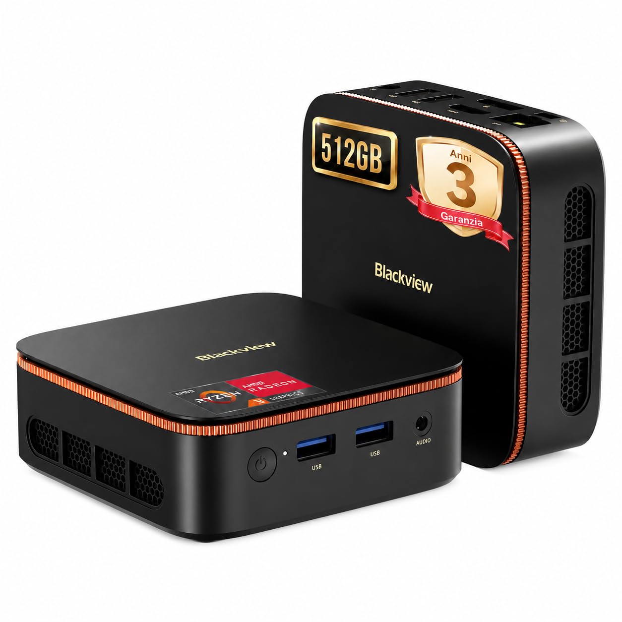 Blackview 2026 Mini PC AMD Ryzen MP20, 16GB DDR4 RAM 512GB SSD, Win-11 Pro, Micro Desktop Computer con Radeon Graphics, 4K@60Hz Dual Display, WiFi/BT/USB 3.2, Ideale per Ufficio, Casa e Studio