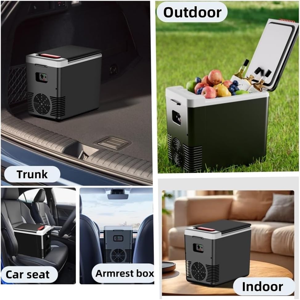Portable Car Refrigerator, Plug In Cooler, 12 DC, 110~240V AC, Fast Cooling & Heating, Dual-Use Electric Cooler for Travel, Home, Office, Road Trips, Camping