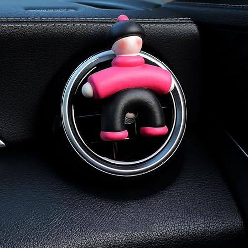 ミニカーエアベントクリップ、アロマストーンディフューザー、エアコン装飾クリップ、車用芳香剤、フレグランスディフューザーエアアウトレットクリップ、芳香器車内美的アクセサリー【精油5ml】ピンクオレンジバラ色の服と黒い帽子のフィギュア