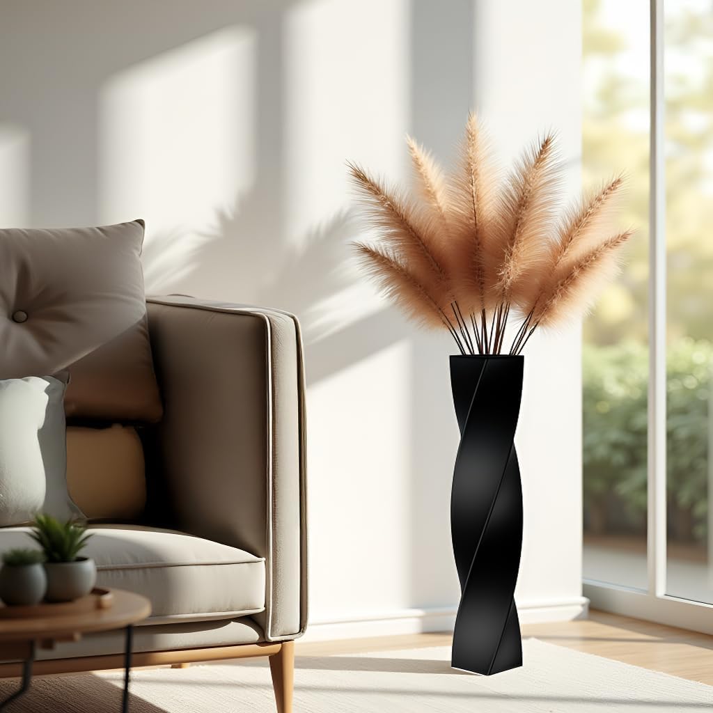 Tall Black Resin Floor Vase - 23.6 Inch Modern Square Twist Vases for Home Decor, Large Decorative Vase for Dried Flowers, Pampas Grass, Centerpiece - Matte Finish - Image 6