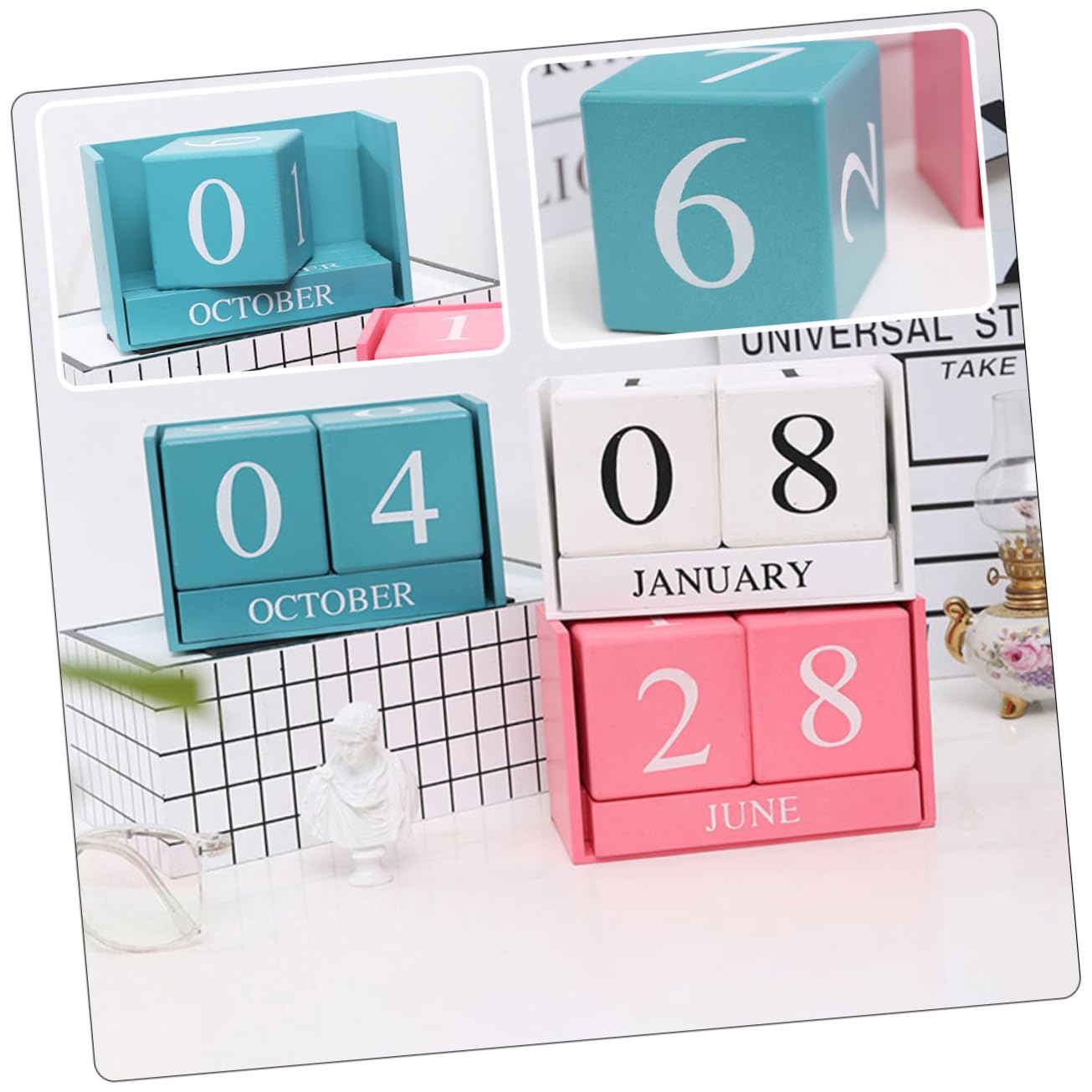 VILLCASE 4stücke Tischkalender Wiederverwendbarer Desktop Kalender Für Büro Und Zuhause Dekorativer Blockkalender Sanftem Blau Für Lehrer Und Kreative Raumgestaltung
