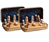 Mini Christmas Nativity Set in a Tin Box - Handcrafted Pocket Size Nativity Scene Gift Tin - Resin Nativity Sets & Figures, Christmas Decoration Indoor for Home Gifts Decor (2PCS)