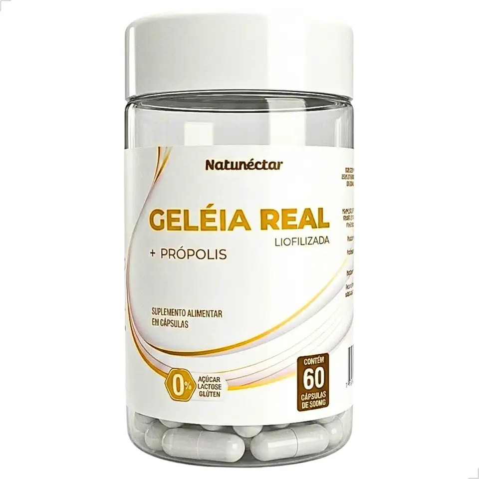 Geleia Real Liofilizada + Própolis + Polén 500mg 60 Capsulas - Natunéctar